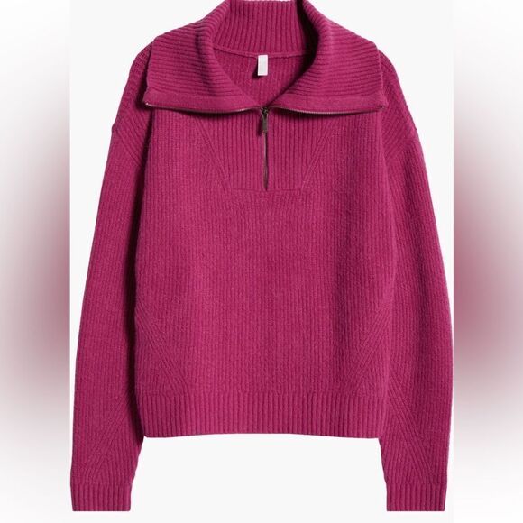 Zella Cozy Quarter Zip Rib Purple Boysen size medium - Picture 2 of 11